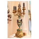 Lancini Italian Brass and Green Marble 7-Light