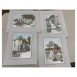 4 Matted, colored architectural art prints