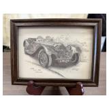 Framed pencil/graphite drawing of a 1938 SS