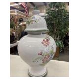 White ceramic ginger jar with a lid, made in