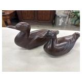 2 Vintage hand-carved ironwood duck sculpture set