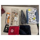 Collection of golf accessories and gear,