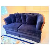 Vintage Deep Navy Broyhill Barrel-Back Tufted Sofa