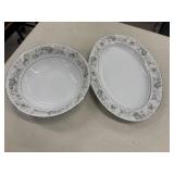 White porcelain oval serving bowl and matching