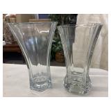 2 Vintage Hoosier Glass clear hexagon vases.