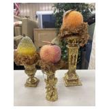 3 Vintage gold-tone decorative candle or fruit