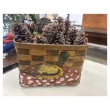 vintage woven wooden basket  with a hand-painted