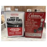 2 One-gallon metal cans of white gas camp fuel: