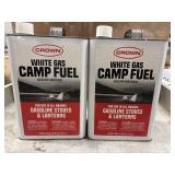2 one-gallon metal containers of Crown White Gas