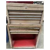 Vintage two-piece rolling metal tool chest