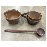 3 pc. vintage cast iron melting and smelting pots