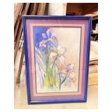 Iris Floral Watercolor in Blue Frame Signed