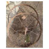 Pair of vintage or antique steel wagon wheels