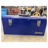 Blue metal portable toolbox made by the brand