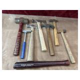 8 pc. vintage lump sledgehammer, lath ,ball peen