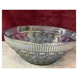 Iridescent blue carnival glass bowl
