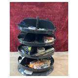 4-tier rotating parts organizer with contents.