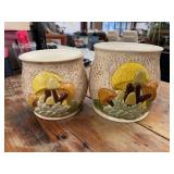 Pair Retro Mushrooms Canisters or Utensil Crocks