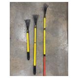 3 Stanley  telescopic steel fan rakes with