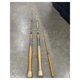 3 vintage Betts fiberglass fishing rod and