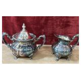 2 pc. vintage silver-plated footed sugar bowl and