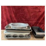 8 pc. Bakeware cake pans, muffin pan, and loaf