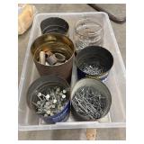 Miscellaneous tote of metal hardware items,