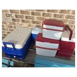 Igloo and Coleman coolers.