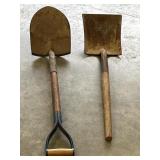 2pc. vintage D-handle round-point shovel and flat