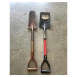 Vintage split-handle trenching spade shovel,  and