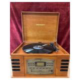 Crosley 5-in-1 woodgrain entertainment center.