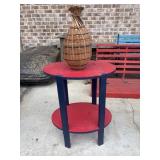 2-tier oval side table with red surfaces and dark