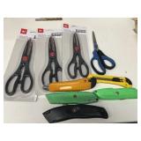 9 pc. Multipurpose scissors. and box cutters.