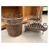 Wicker/Metal Waste Basket & Magazine Basket