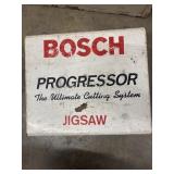 Vintage white metal carrying case for a Bosch