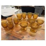 12pc Amber Fostoria White Hall Cubist Geometric