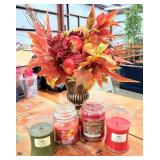 Fall Floral Urn with 4 Unburned Candles, Yankee