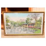 Gold Bamboo Style Framed Vintage Chinese Woven