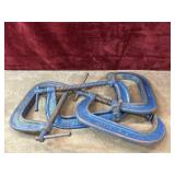 4 pc. vintage blue cast-iron C-clamps