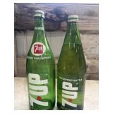2 Vintage 32-ounce (1-quart) green glass 7UP