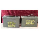 2 pc. military-style metal ammunition cans.