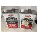 2 1-gallon metal cans of Crown White Gas Camp