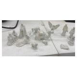 Set of white glazed porcelain nativity figurines,