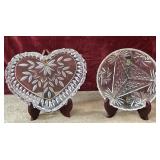 2 pc. Frosted  glass heart shaped dish and glass