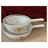 2 pc. vintage Corning Ware Wildflower Saucepans.