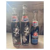 3 Vintage commemorative glass Pepsi bottles,