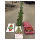 Christmas decor. Tablecloths, and hand towel, and