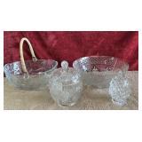 4 pc. Glass fruit basket, glass serving bowl