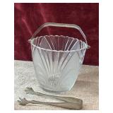 2 pc. glass ice bucket and ice tong.