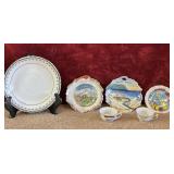 6 pc porcelain saucer, and souvenir plates and